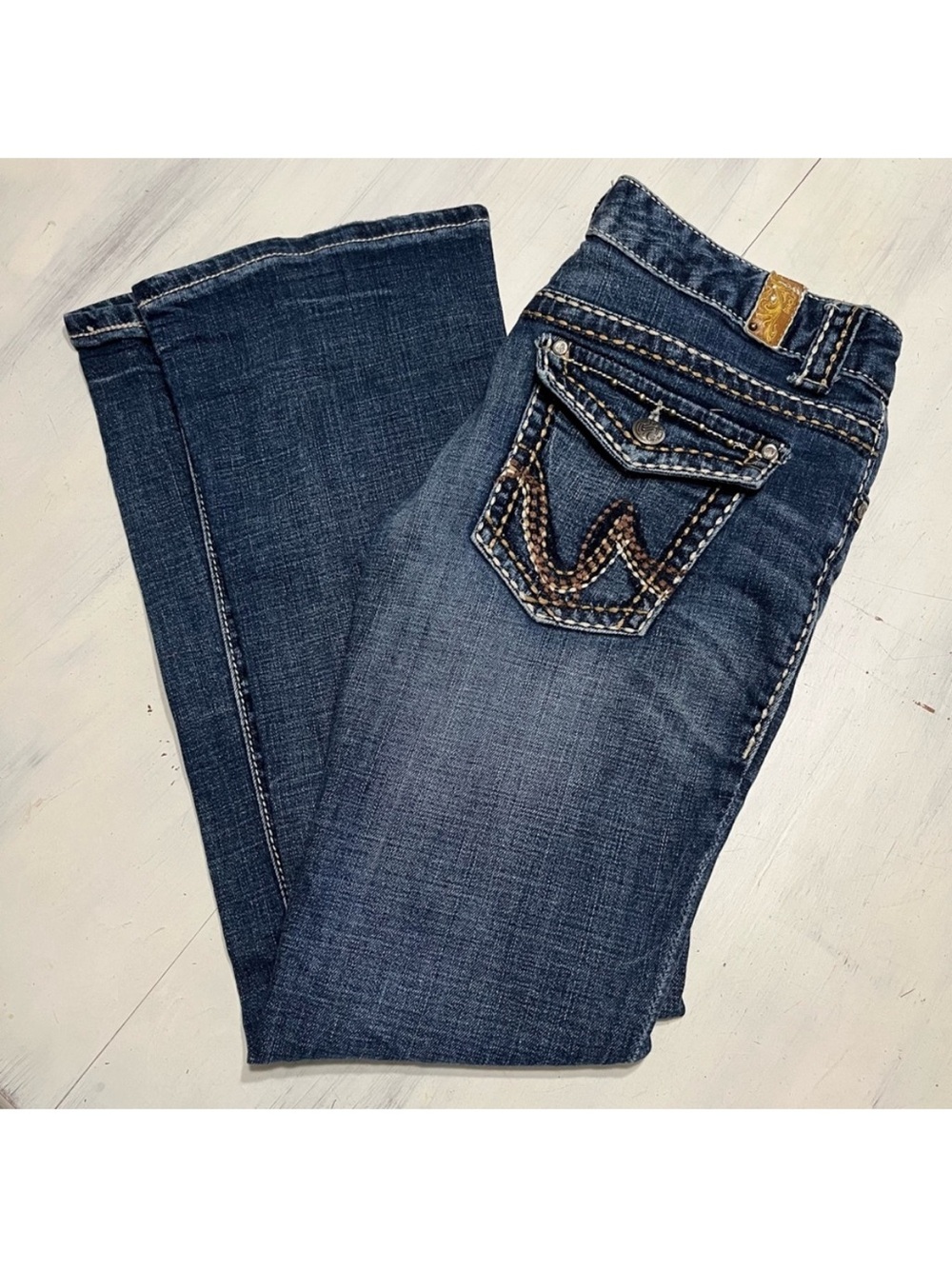 Maurices Y2K Low Rise Thick Stitch Bootcut Flare Flap Pocket Jeans